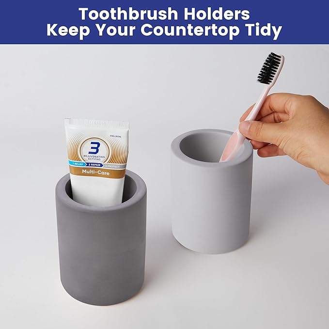 Drying Stone Toothbrush Holder, Diatomite Toothbrush Holders for Bathroom Counter, Quick Drying Electric Toothbrush and Toothpaste Holder Bathroom Organizer, Dark Grey