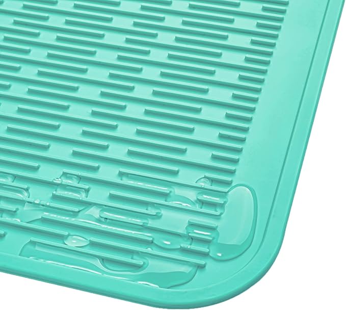 Silicone Dish Drying Mat for Multiple Usage,Easy clean,Eco-friendly,Heat-resistant Silicone Mat for Kitchen Counter or Sink,Refrigerator or Drawer Liner Mint XL 18 inches x 16 inches