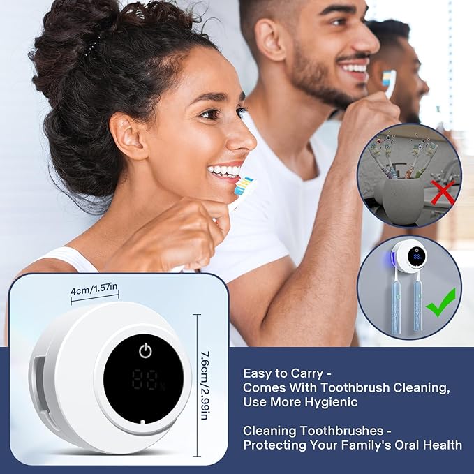 Toothbrush Holders Cleaner & Dryer for Bathroom,Wall Mounted Toothbrush Holder Case with LED Smart Screen,Toothbrush Cleaner with Auto Inductive Open/Close Cover for Home Travel (White)