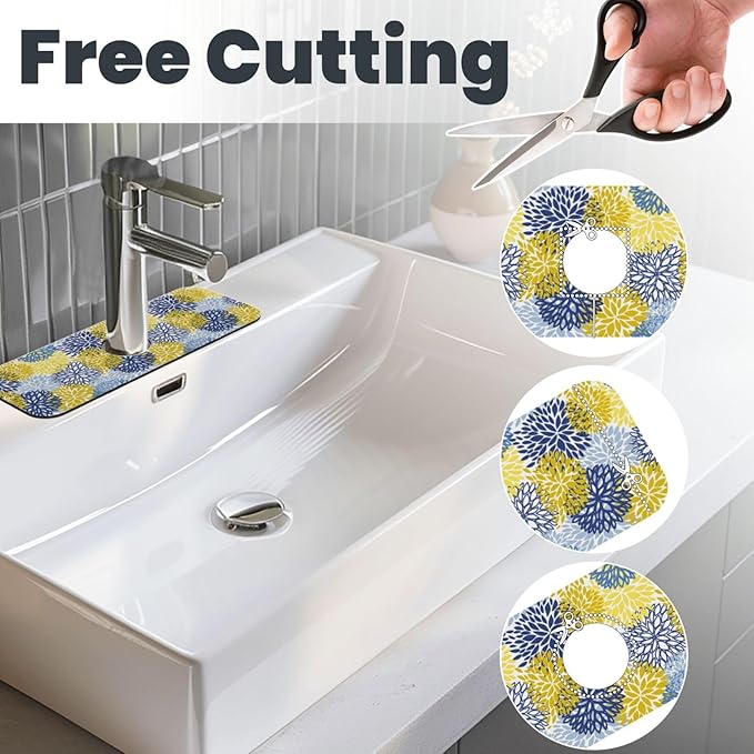 Dahlia Floral Colorful Flower Kitchen Sink Splash Guard Faucet Mat Super Absorbent Fast Drying Mat Sink Gadgets-Fast Drying Pad Sink Mat For Kitchen Bathroom (15" X 5.5" )