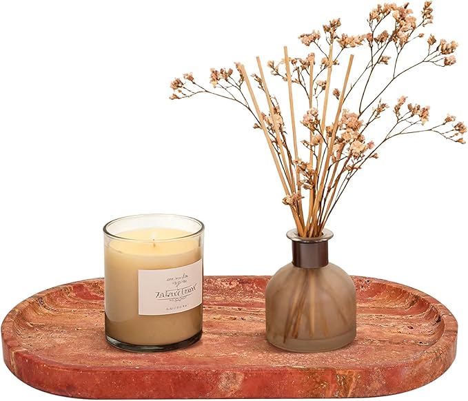 YKAJO Natural Red Limestone Tray 11.6"x5.9" - Stone Catchall Tray, Decorative Vanity & Bathroom Organizer for Jewelry, Perfume, Entryway, Kitchen Counter Decor