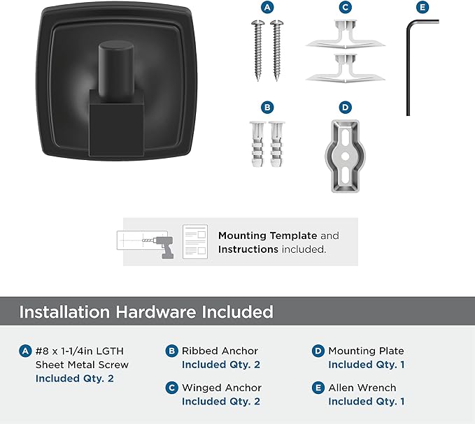 Amerock BH36090MB | Matte Black Single Robe Hook | 2-1/4 in. (57 mm) Length Towel Holder | Stature | Towel Hook for Bathroom | Bathroom Hardware | Bath Accessories