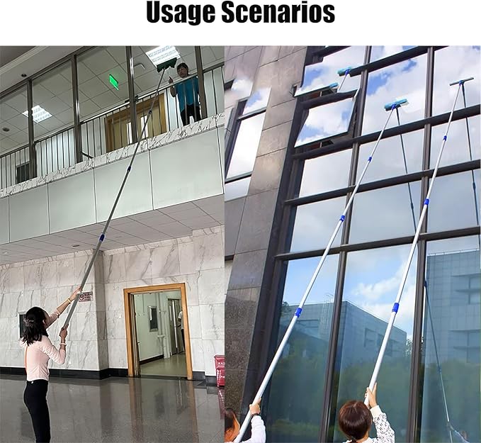 Extra Long Spliced Window Cleaning Rods 31 35 40 50 Ft, Washing Kit for Malls/ Tall Skylights/ Outdoor Balcony, Windows Squeegee Clean Tool & Wall Cleaner with Longer Handle - Aluminum(10.8m/35.4ft)