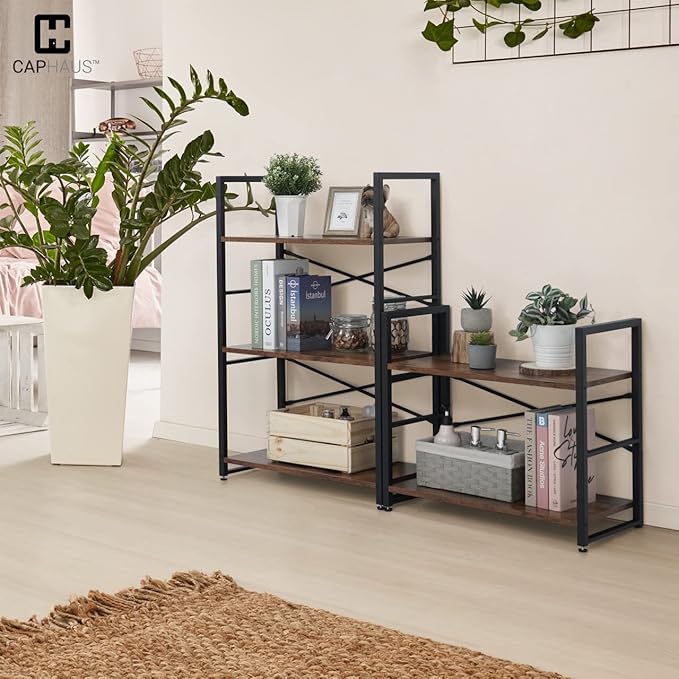 CAPHAUS 3 Tier Small Bookshelf, 24 Inch Width Free Standing Shelf, Bookcase Shelf Storage Organizer, Industrial Book Shelves for Home Office, Living Room, Rustic Oak Vintage Shelves & Metal Frame
