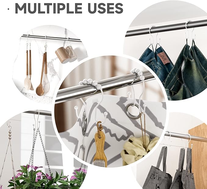 White Shower Curtain Hooks and Rings - Rust Proof, Smooth Glide, Double Hooks, 12 Pcs