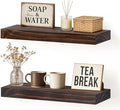 Floating Wall Shelf 16x6.8x1.7 Inch – Solid Wood Shelf in Walnut Finish – Wall Mounted Rustic Display Organizer for Bathroom, Kitchen, Bedroom, Small Spaces – Set of 2