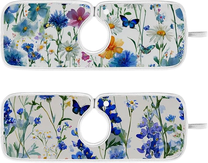 Sink Faucet Absorbing Mat Kitchen Sink Splash Guard Splash Faucet Drip Catcher for Bar RV Bathroom 2PCS 30x5.5in Dark Bluebonnet Cornflower