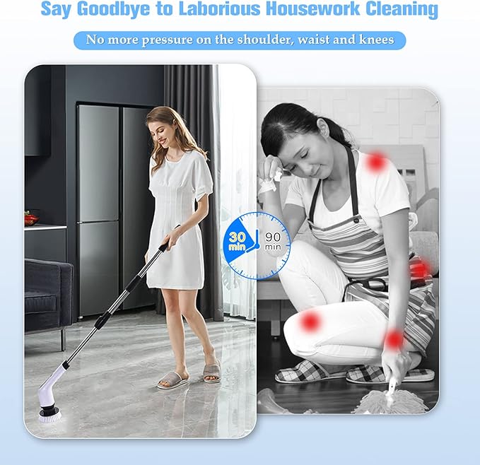 Electric Spin Scrubber, TSGLO 2022 New Cordless Shower Cleaning Brush with 7 Replaceable Brush Heads&Adjustable Extension Long Handle, 360 Power Tub&Tile Scrubber for Bathroom, Glass, Sink, Floor