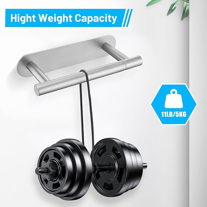 2 Pieces Self Adhesive Brushed Nickel Toilet Paper Holder, Commercial Toilet Paper Dispenser Toilet Roll Holder, Double Base Paper Towel Holder Wall Mount No Drilling for Bathroom, Kitchen