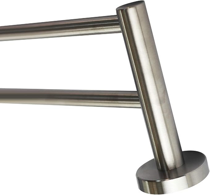 Premium Modern Double Towel Rack w/Round Base (24 Inches)- Brushed Finish, Made from Stainless Steel, Water and Rust Proof, Wall Mounted, Easy to Install