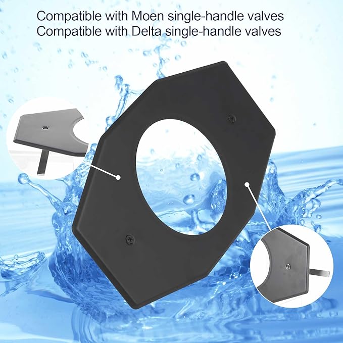 Tandefio 1 Set One Hole Remodel Plate Compatible with Moen Renovation Shower Cover Plate Compatible with Delta Tub Valve for 2 Handle or 3 Handle Shower Updates (13" X 7.5",Matte Black)
