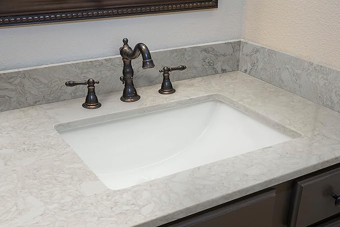 MSI Drifting Fog Vanity Top with Under Mount Rectangle Ceramic Sinks, Engineered Marble Stone, 4" CC Faucet Holes, 31"X22"