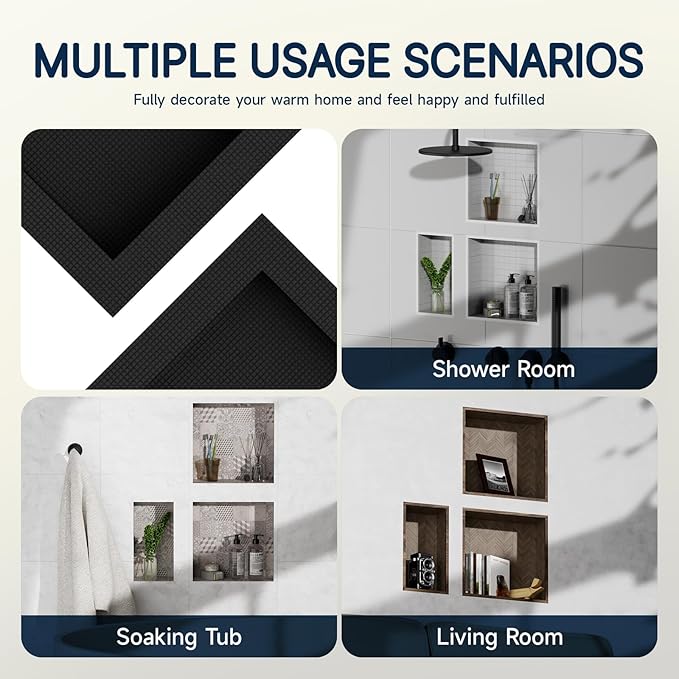 Homevacious Shower Niche Ready for Tile(14"x14"+14"x8"+14"x14") XPS Triple Waterproof Recessed Bathroom Wall Niche Shelf Insert Black Easy Installation and Bonding Friendly for Bathroom Storage
