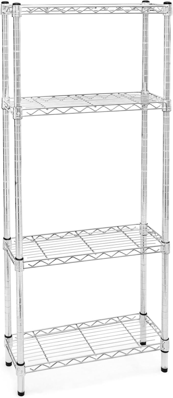 Shelving Inc. 8" d x 24" w x 96" h Chrome Wire Shelving with 4 Tier Shelves, Weight Capacity 800lbs Per Shelf