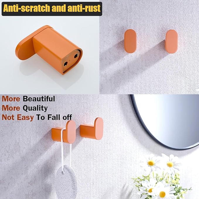 RANDOM Orange Towel Hooks for Bathrooms Round Shower Hooks SUS304 Stainless Steel Wall Mount Coat Hooks.RD-96026-8HOR