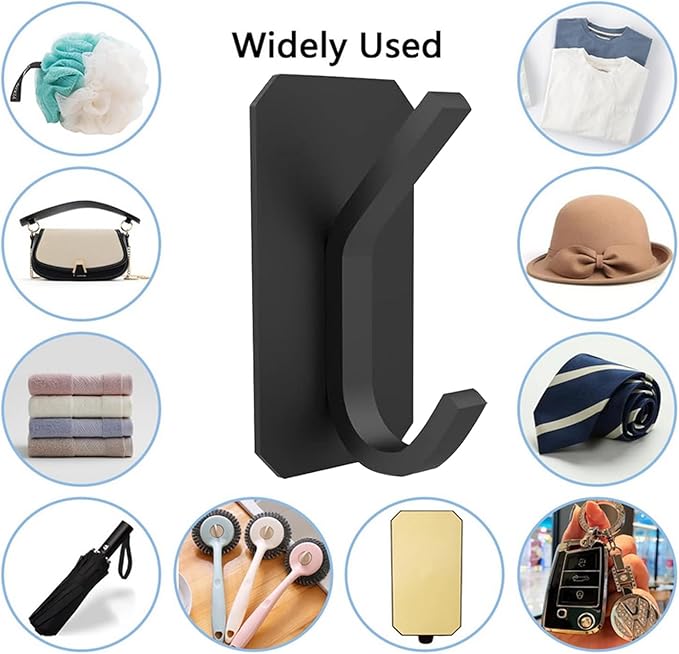 PMMASTO Self-Adhesive Towel Hooks - Sticky Heavy Duty Wall Robe Coat Hook for Hanging- Shower Hooks (Black, “ K ”Shape 6PC)