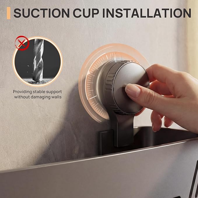2-Tier 304 Stainless Steel Suction Cup Square Shower Caddy, Rustproof No Drilling Bathroom Square Storage Shelf