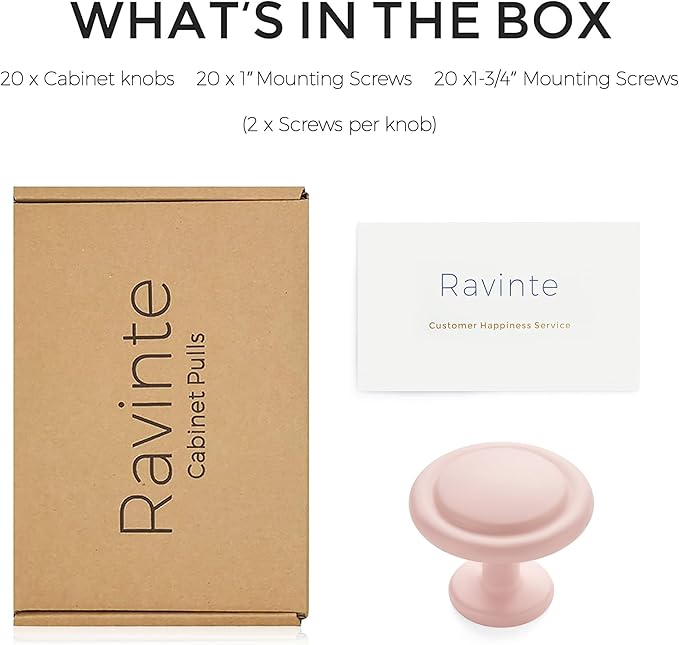 Ravinte 20 Pack 1-1/4 Inch Kitchen Cabinet Knobs Pink Frosted Zinc Pulls Door Handles for Dresser Drawers