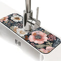 Kitchen Sink Splash Guard，Pink and orange flowers Faucet Mat Sink Gadgets-Super Absorbent Fast Drying Mat Drip Catcher for Kitchen, Bathroom,Sink Mat, Dish Drying Mat, Bathroom(15" X 5.5" )