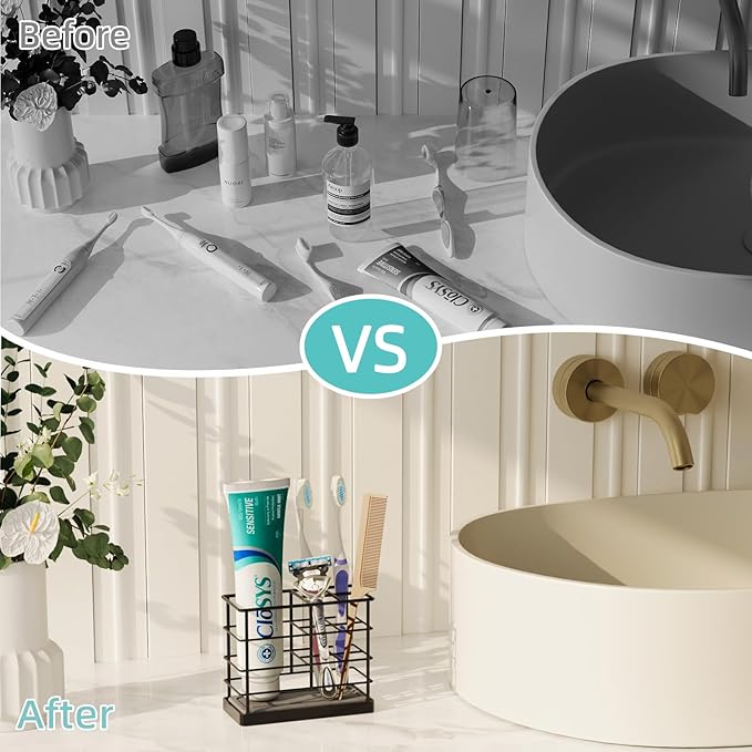 Toothbrush Holders, Bathroom Organizers and Storage with Instant Drying Stone, Bathroom Accessories Toothpaste Holders, Bathroom Counter Organizer, Black