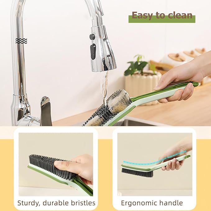 Hard Bristle Detachable Cleaning Brush, 4 in 1Household Cleaning Brush, Crevice Cleaning Brush, Multifunctional Gap Cleaning Scrub Brush Cleaning Tools for Kitchen, Bathroom, Window (2, Green)
