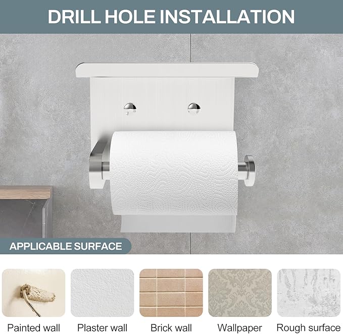 SetSail Toilet Paper Holder with Shelf Adhesive or Screw-in Bathroom Toilet Paper Roll Holders Wall Mount Brushed Nickel Heavy-Duty Tissue Holder for Bathroom Hardware Accessories, 2 Packs