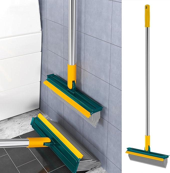Floor Scrub Brush with Long Handle, 2024 New Heavy-Duty Stiff Bristles Floor Scrubber 2-in-1 Grout Brush for Cleaning Shower Bathroom, Tile, Carpet, Kitchen