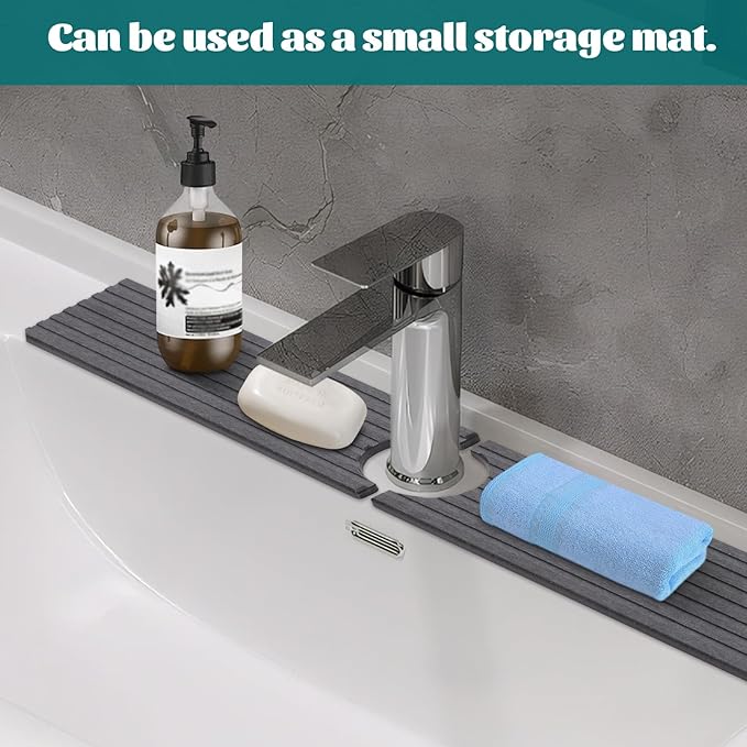 23.6in Kitchen Faucet Mat, Diatomite Sink Stone Quick Dry Around Faucet Mats for Bathroom Counter (Dark Gray)