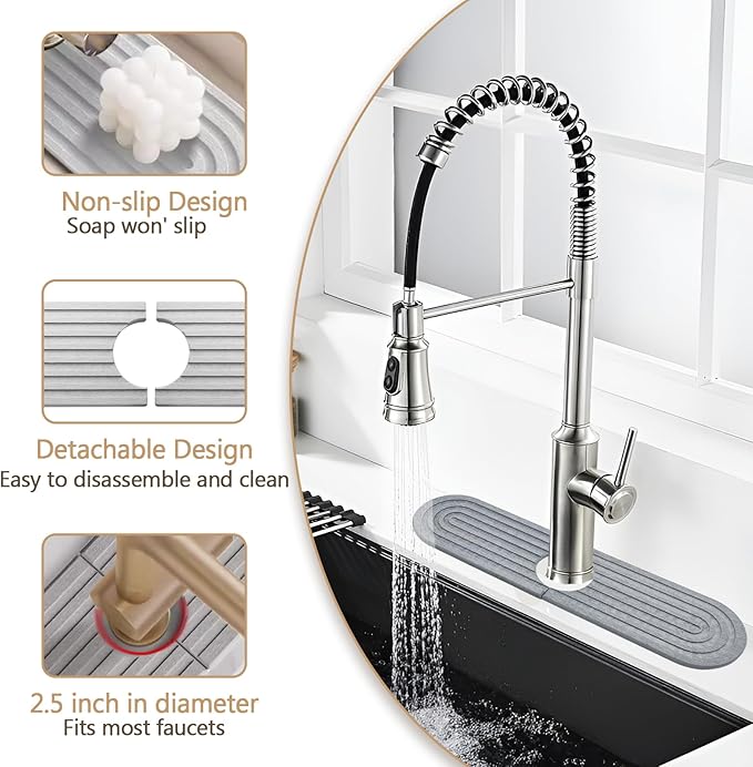 Stone Fucet Mat for Kitchen Sink, Fast Drying Stone Sink Tray Kitchen Faucet Splash Guard Sink Faucet Absorbent Mat for Bathroom Fucet Sinks17.7" x 3.9",Light Grey