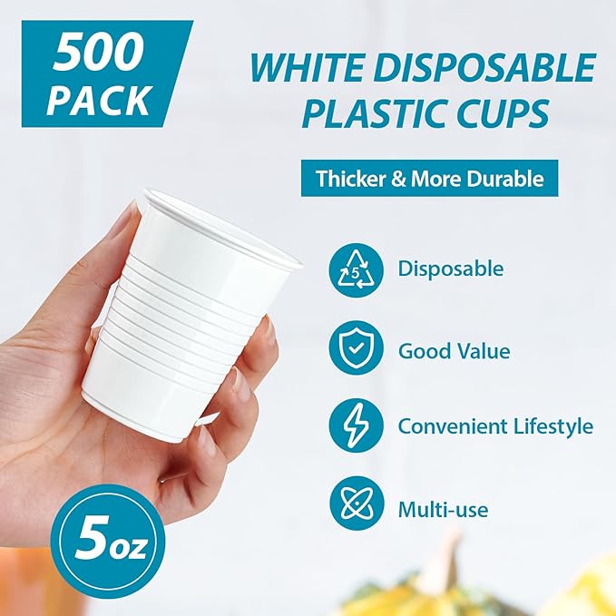 Lilymicky 500 Pack 5 oz Disposable Plastic Cups, Small Plastic Drinking White Beverage Tumbler for Tasting, Drinking and Party