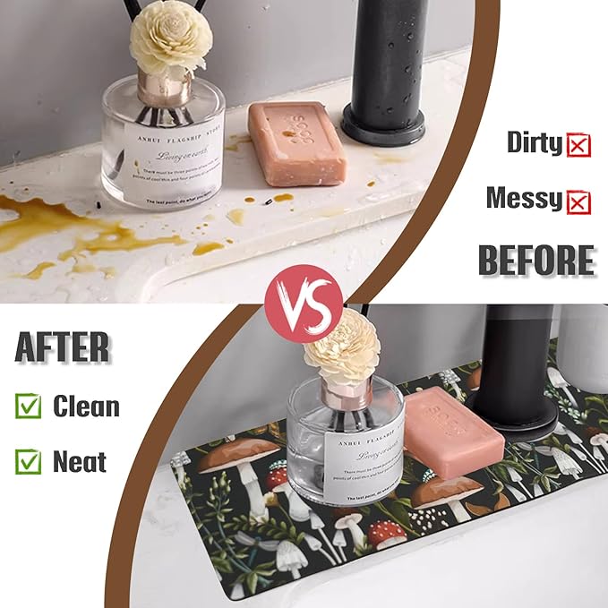 Sink Faucet Absorbing Mat, 2 Pack Drying Mat Around Faucet Sink Splash Guard Behind Faucet Sinkmat For Kitchen Bathroom Island Rv 15 * 5.5 Inch (38 * 14 cm)