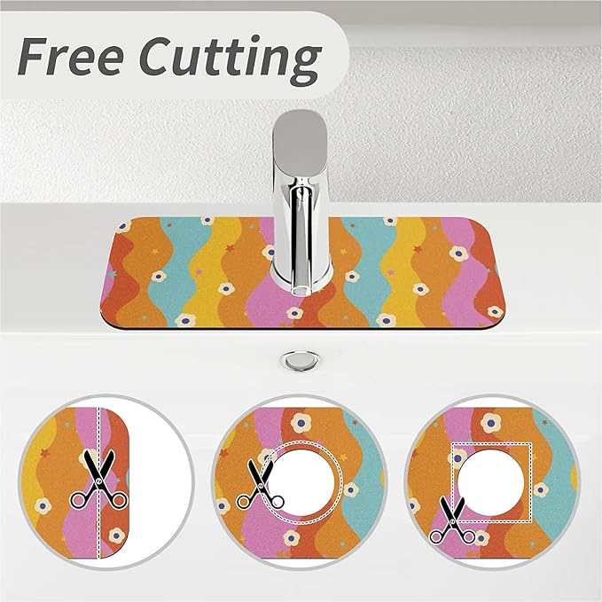 Faucet Draining Mat For Kitchen Sink, Rainbow Flowers Diatom Mud Absorbent Drain Pad For Bathroom Kitchen Sink Splash Guard Drying Mat