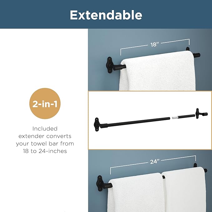 Franklin Brass Kildare 3-Piece Bathroom Set Matte Black 18" + 6" Towel Rack, Toilet Paper Holder/Hand Towel Holder, Hook | 3-Piece Bath Hardware Accessories Set KLD63-MB