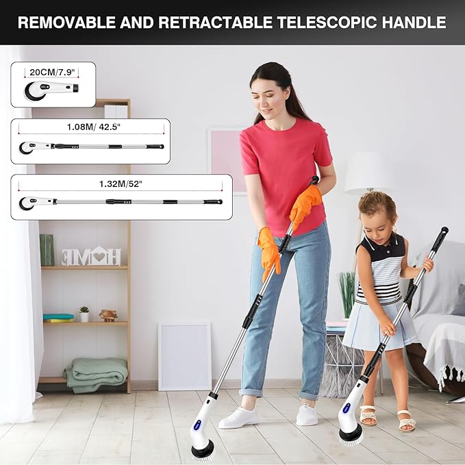 Electric Spin Scrubber Rechargeable Cleaning Brush with 10 Replaceable Brush Heads, 360° Rotating Brush Head, Cordless Bathroom Scrubber for Cleaning Tile, Sink, Window, Floor, EMD