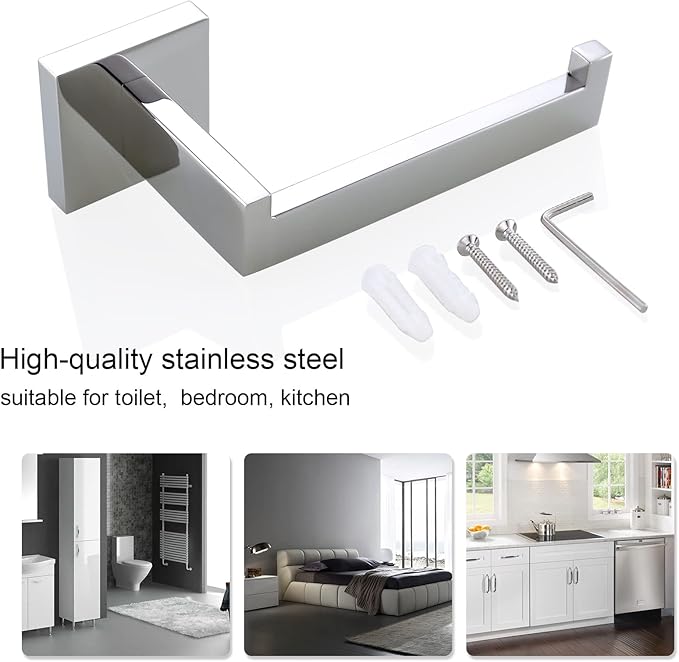 TQKAG Polished Stainless Steel Toilet Paper Holder,Modern Square Tissue Roll Holders Wall Mount, Toilet Paper Roll Dispenser for Kitchen Washroom