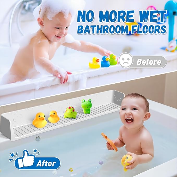 Splash Guard for Bathtub Kids - Silicone Bathtub Splash Guard with 11 Suction Cups, Bath Tub Play Shelf for Kids & Toy Holder, Prevent Water Spill in Bathroom, Fun Bath Time for Toddlers Baby, Gray