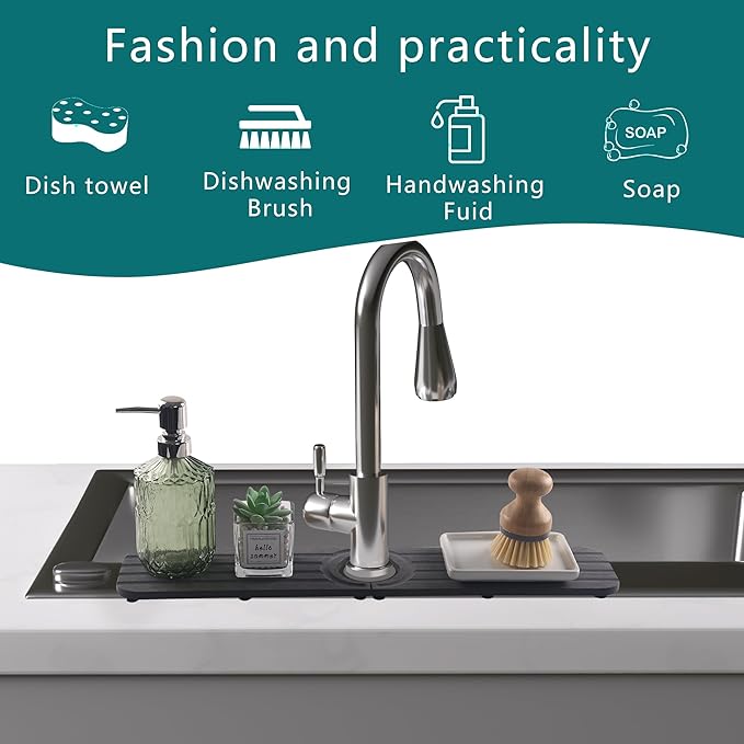 Faucet Mat for Kitchen Sink - 19.7 x 4inch Faucet Splash Guard for Bathroom Counter, Absorbent Diatomite Mat, Fast Drying Stone Sink Tray, Prevents Moisture Buildup, Dark Gray