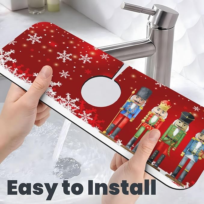 Christmas Snowflake Nutcracker Red 15" X 5.5" Kitchen Sink Splash Guard Faucet Faucet Guard Draining Mat Sink Splash Guard Faucet Kitchen Bathroom