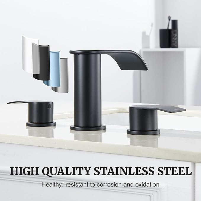 Ultimate Unicorn Black Bathroom Sink Faucet 3 Hole - 8 Inch Rv Vanity Lavatory Utility Faucets Centerset - 2 Handle Restroom Modern Matte Black Bathroom Faucet Widespread with Pop Up Drain