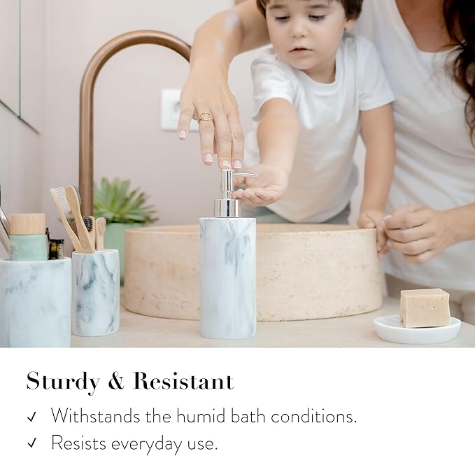 ZCCZ Bathroom Accessory Set, 4 Pcs Marble Look Bathroom Vanity Countertop Bathroom Décor Sets Accessories with Soap Dispenser, Toothbrush Holder Set, Tumbler, Soap Dish