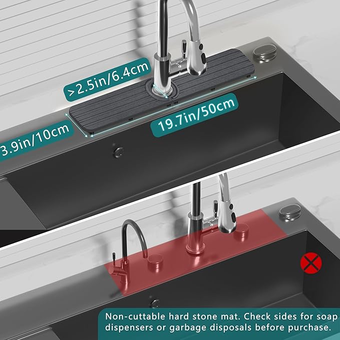Faucet Mat for Kitchen Sink - 19.7 x 4inch Faucet Splash Guard for Bathroom Counter, Absorbent Diatomite Mat, Fast Drying Stone Sink Tray, Prevents Moisture Buildup, Dark Gray
