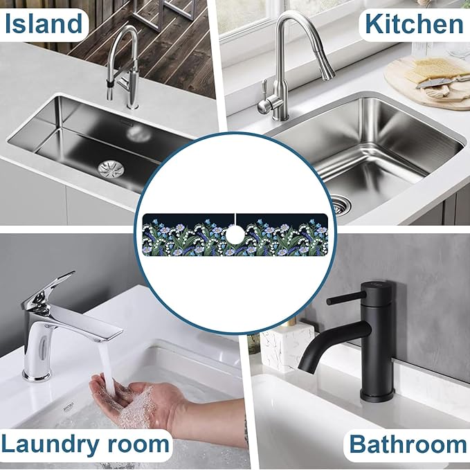 Blooming Lilies Sink Splash Guard Valley Lilies Flowers Faucet Absorbing Mat Fast Drying Mat Sink Gadgets Splash Guard Behind Faucet Drip Catcher for Kitchen Bathroom, 23.5"x5.5"