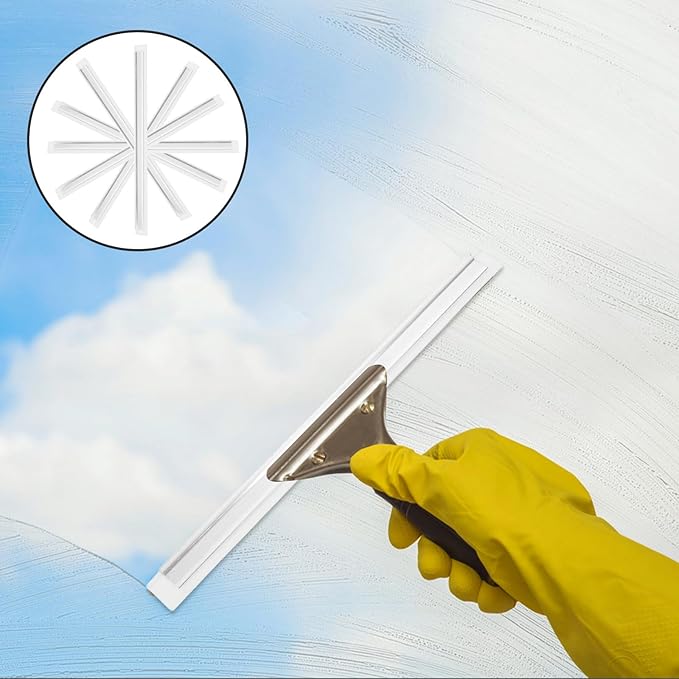 Kichvoe 6pcs Silicone Squeegee Replacement Blades for Shower Doors, 29x2cm Aluminum Alloy Frame with Soft Rubber Strip, Glass Scraper for Bathroom and Window Cleaning