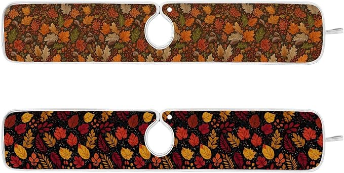 2 PCS Kitchen Sink Splash Guard 30 Inch Faucet Mat for Kitchen Sink Bathroom Sink Faucet Absorbing Drip Drain Mat Pad Microfiber Soft Washable Brown Autumn Maple Leaves