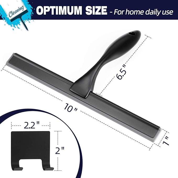 Shower Squeegee, 10-Inch Matte Black Squeegee, All-Purpose Stainless Steel Squeegee for Bathroom, Shower Doors, Mirrors, Tiles and Car Windows - 100% Streak Free