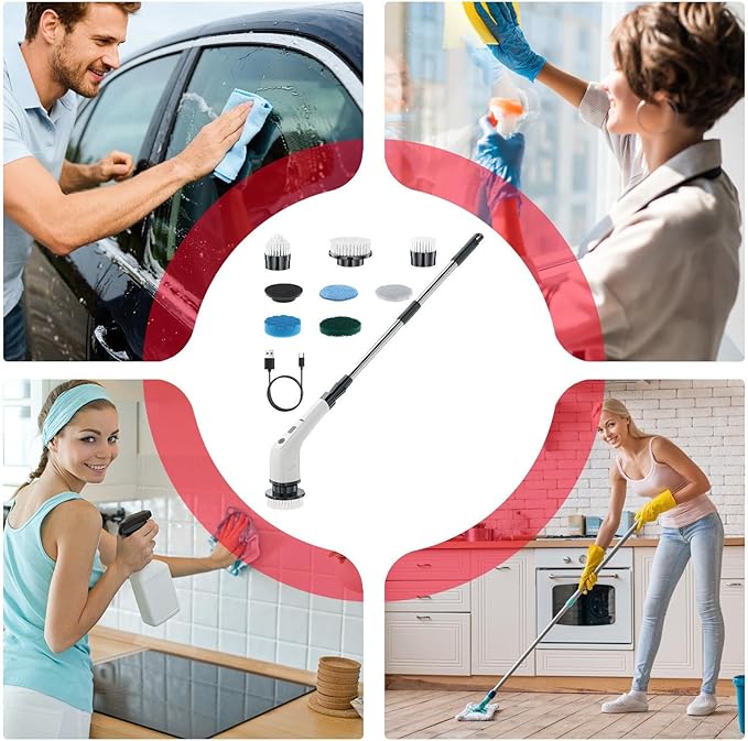Cordless Bathroom Scrubber | Waterproof Rotating Tool | Electric Shower Scrubber | for Home Shower Doors Kitchen Sinks Bathtubs Grout Lines Outdoor Furniture