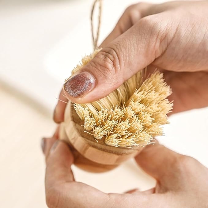 Kitchen Scrub Brush – Wooden Handle Dish Scrubber with Firm Cleaning Bristles, Counter Drain Rack Brush | for Sink Pots Pans Shower Bathroom Grout Tile Washing Home Cleaning Tool for Daily Kitchen