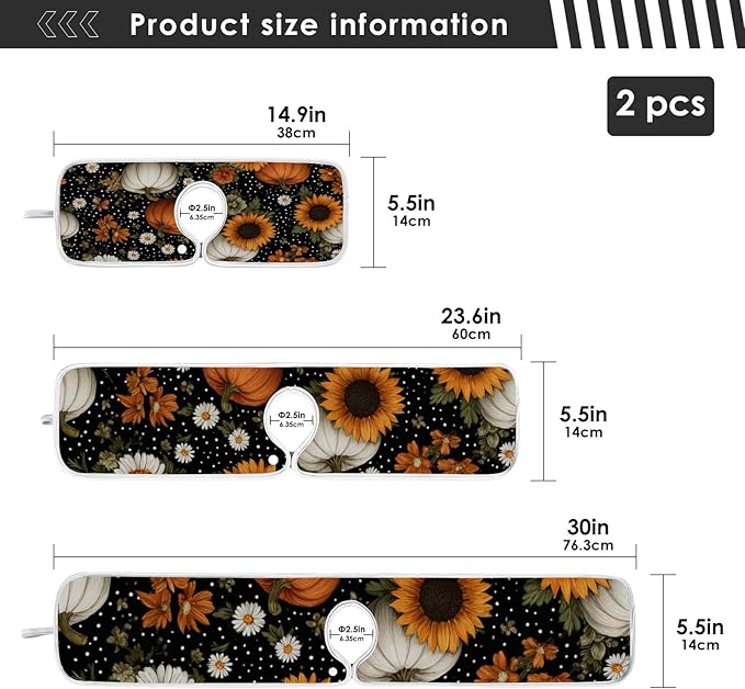 2 PCS Kitchen Sink Splash Guard 14.9 Inch Faucet Mat for Kitchen Sink Bathroom Sink Faucet Absorbing Drip Drain Mat Pad Microfiber Soft Washable Black Autumn Pumpkins Flowers Maples
