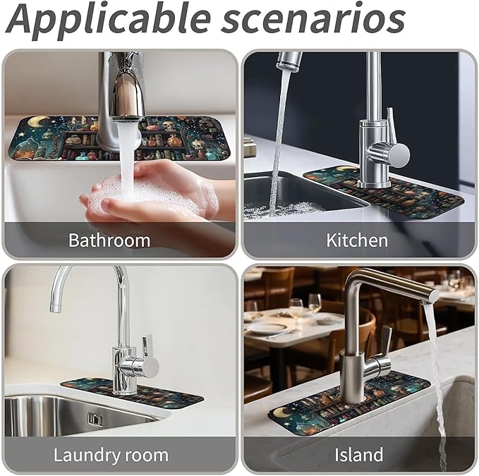 Kitchen Sink Splash Guard，Magical bookshelf Faucet Mat Sink Gadgets-Super Absorbent Fast Drying Mat Drip Catcher for Kitchen, Bathroom,Sink Mat, Dish Drying Mat, Bathroom(15" X 5.5" )