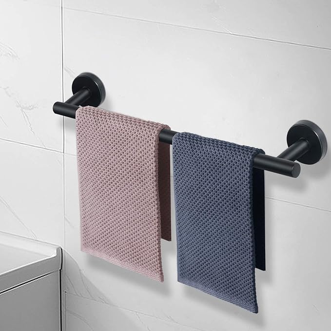 NearMoon Bath Towel Bar, Thicken Stainless Steel Shower Towel Rack Holder Wall Mounted for Bathroom, 24-lnch Overall Length-21-lnch Usable Hanging Space (2 Pack, Matte Black)